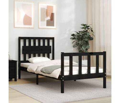 Estructura de cama con cabecero madera maciza negro