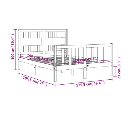 Estructura de cama de matrimonio con cabecero madera maciza