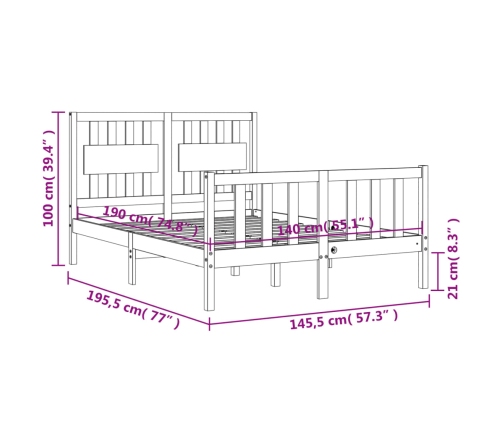 Estructura de cama sin colchón madera maciza de pino 140x190 cm