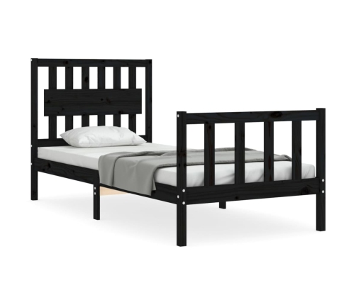 Estructura de cama con cabecero madera maciza negro 90x200 cm