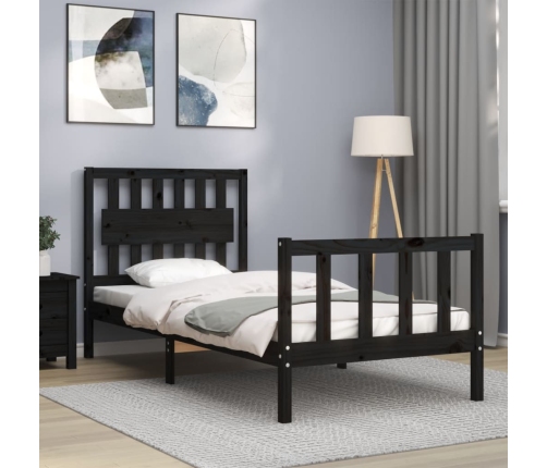 Estructura de cama con cabecero madera maciza negro 90x200 cm