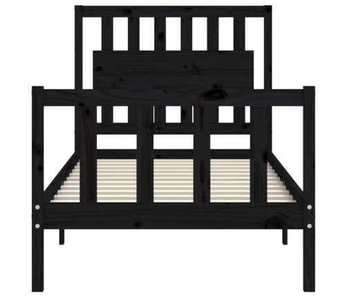 Estructura de cama con cabecero madera maciza negro 90x200 cm