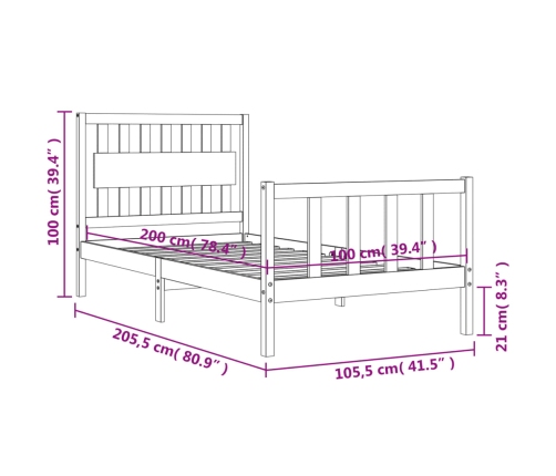 Estructura cama sin colchón madera maciza pino blanca 100x200cm