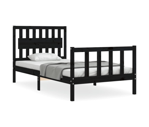 Estructura de cama con cabecero madera maciza negro 100x200 cm