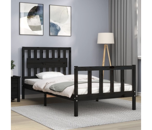 Estructura de cama con cabecero madera maciza negro 100x200 cm