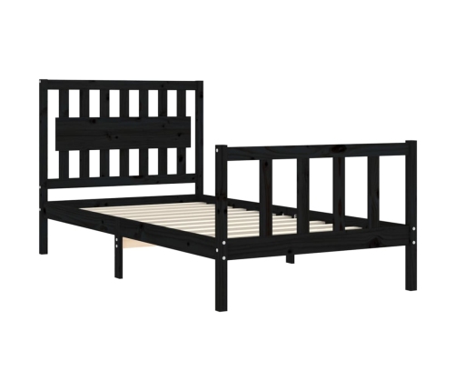 Estructura de cama con cabecero madera maciza negro 100x200 cm