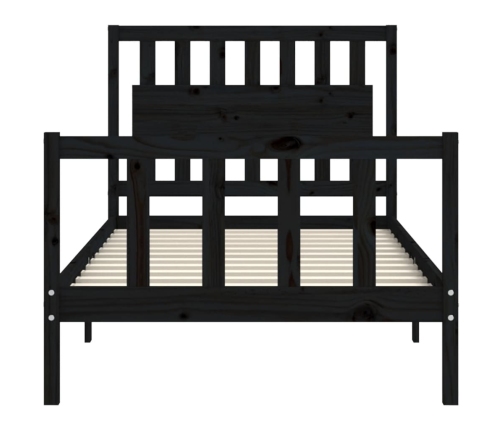 Estructura de cama con cabecero madera maciza negro 100x200 cm