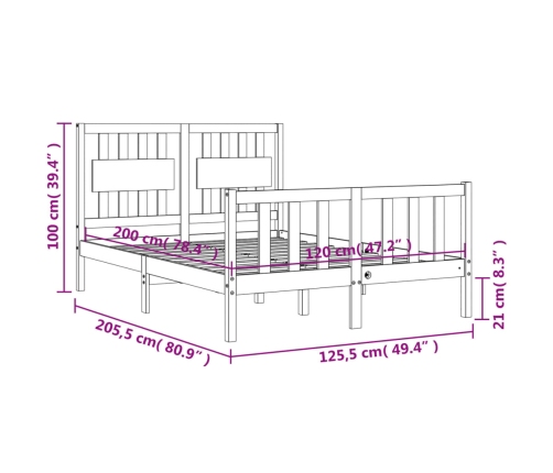 Estructura de cama con cabecero madera maciza negro 120x200 cm