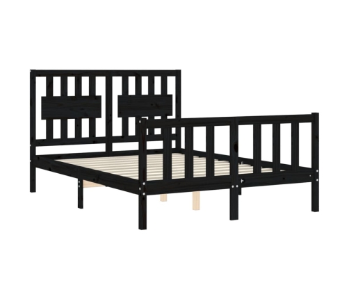 Estructura de cama con cabecero madera maciza negro 120x200 cm