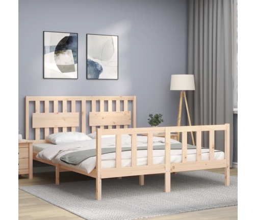 Estructura de cama de matrimonio con cabecero madera maciza