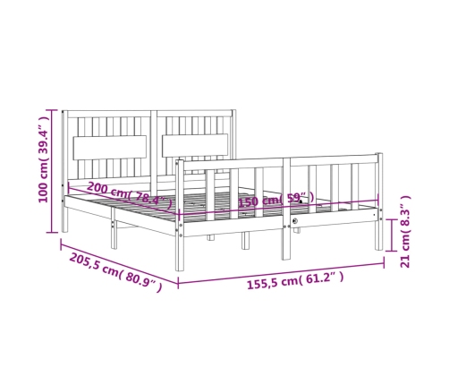 Estructura de cama de matrimonio con cabecero madera maciza