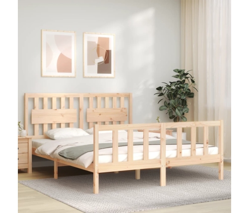 Estructura de cama de matrimonio con cabecero madera maciza