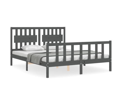 Estructura de cama matrimonio con cabecero madera maciza gris