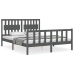 Estructura de cama matrimonio con cabecero madera maciza gris