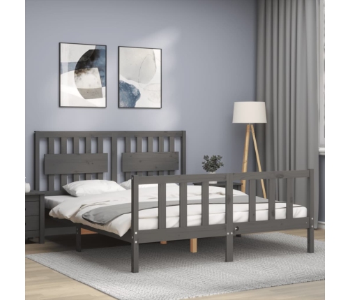 Estructura de cama matrimonio con cabecero madera maciza gris