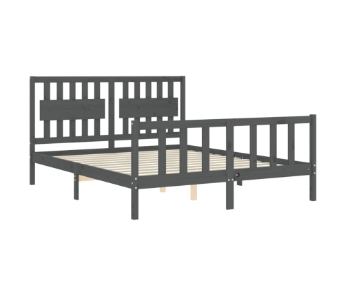 Estructura de cama matrimonio con cabecero madera maciza gris