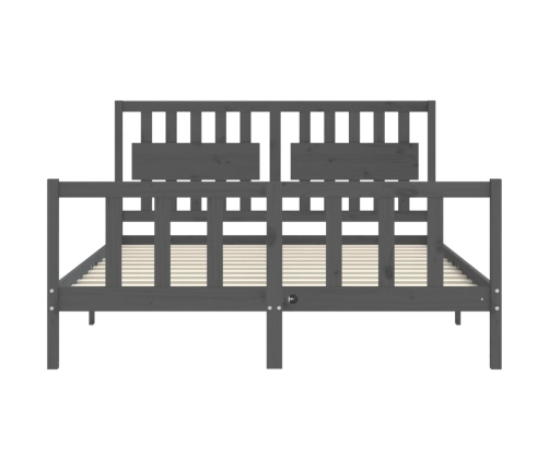 Estructura de cama matrimonio con cabecero madera maciza gris