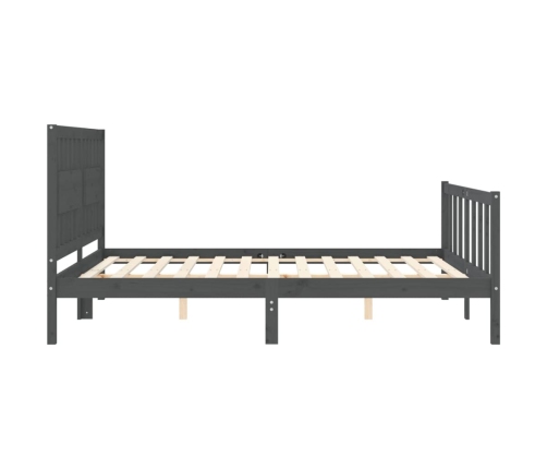 Estructura de cama matrimonio con cabecero madera maciza gris