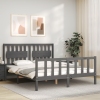 Estructura de cama matrimonio con cabecero madera maciza gris