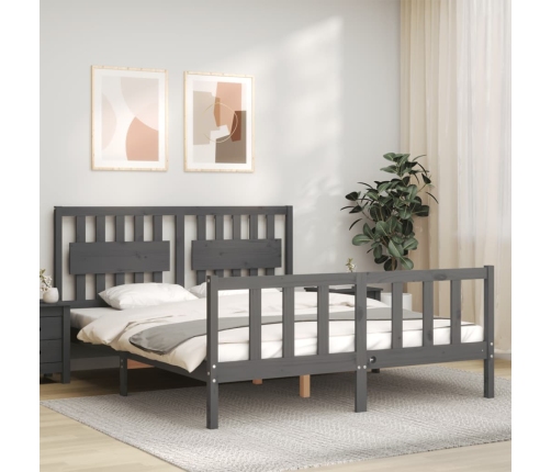 Estructura de cama matrimonio con cabecero madera maciza gris