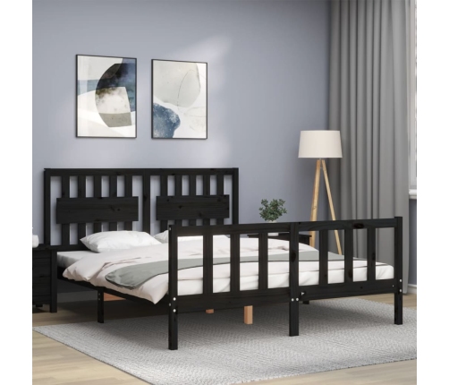 Estructura cama de matrimonio con cabecero madera maciza negro