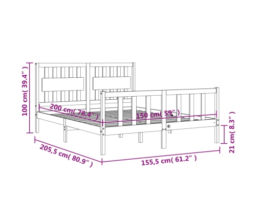 Estructura cama de matrimonio con cabecero madera maciza negro