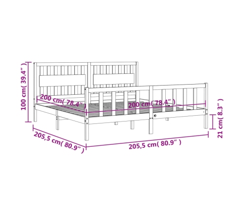 Estructura de cama sin colchón madera maciza de pino 200x200 cm