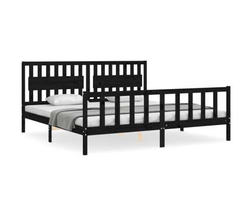 Estructura de cama con cabecero madera maciza negro 200x200 cm