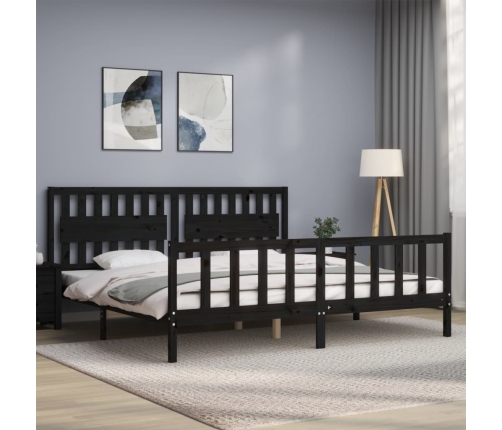 Estructura de cama con cabecero madera maciza negro 200x200 cm