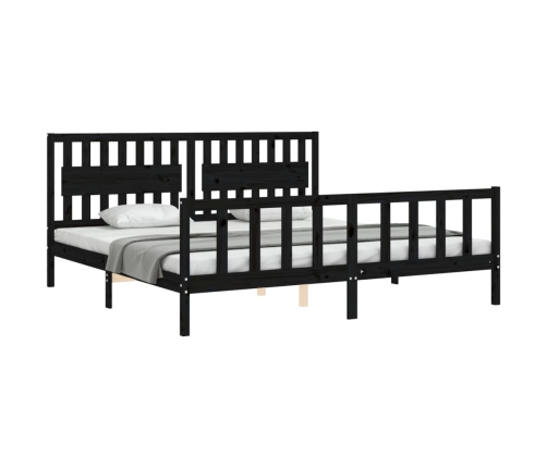 Estructura de cama con cabecero madera maciza negro 200x200 cm