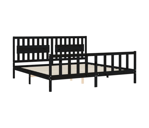 Estructura de cama con cabecero madera maciza negro 200x200 cm