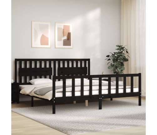 Estructura de cama con cabecero madera maciza negro 200x200 cm