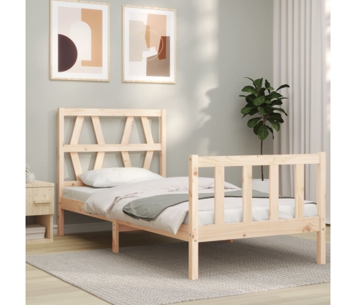 Estructura de cama individual con cabecero madera maciza