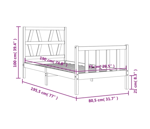 Estructura de cama individual con cabecero madera maciza