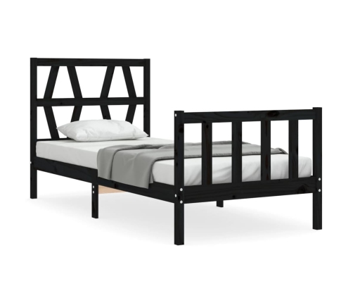 Estructura de cama con cabecero madera maciza negro