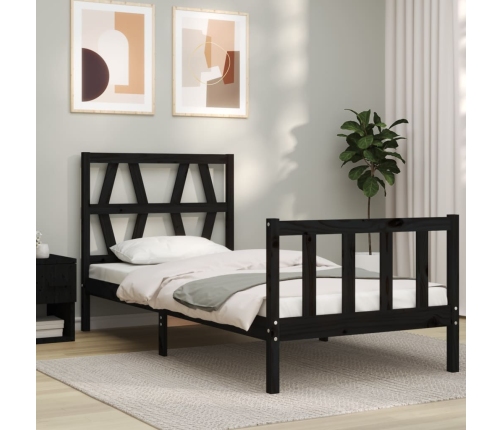 Estructura de cama con cabecero madera maciza negro