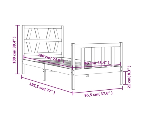 Estructura de cama con cabecero madera maciza negro