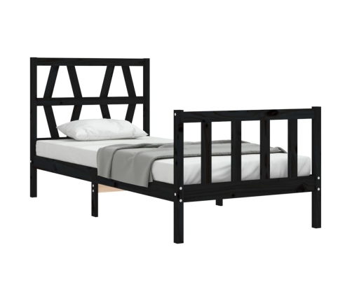 Estructura de cama con cabecero madera maciza negro