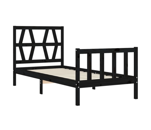 Estructura de cama con cabecero madera maciza negro