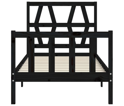 Estructura de cama con cabecero madera maciza negro