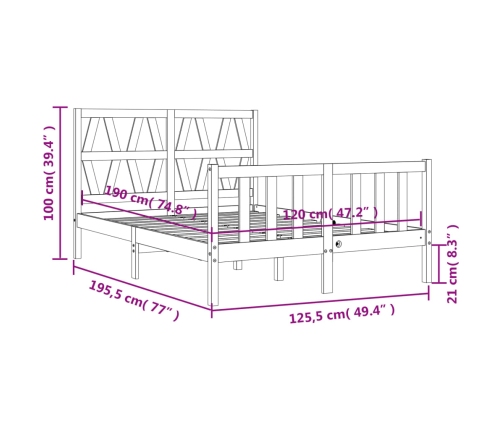 Estructura de cama de matrimonio con cabecero madera maciza