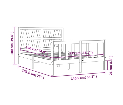 Estructura cama de matrimonio con cabecero madera maciza blanco