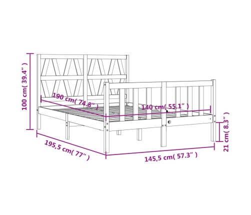 Estructura de cama sin colchón madera maciza de pino 140x190 cm