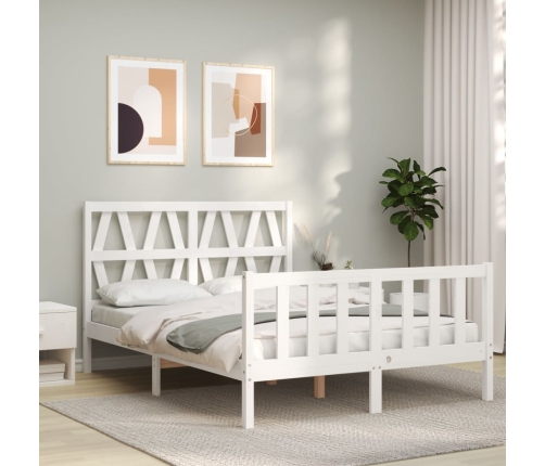 vidaXL Estructura de cama con cabecero madera maciza blanco 140x190 cm