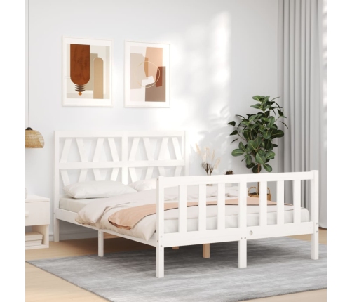 vidaXL Estructura de cama con cabecero madera maciza blanco 140x190 cm