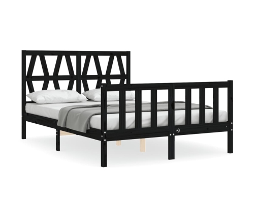 Estructura de cama con cabecero madera maciza negro 140x190 cm