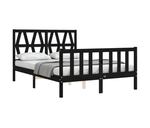 Estructura de cama con cabecero madera maciza negro 140x190 cm