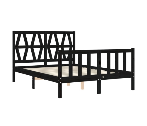 Estructura de cama con cabecero madera maciza negro 140x190 cm