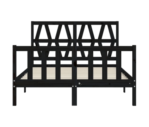 Estructura de cama con cabecero madera maciza negro 140x190 cm