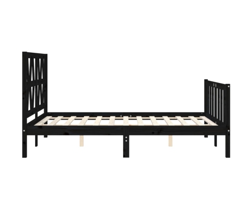 Estructura de cama con cabecero madera maciza negro 140x190 cm